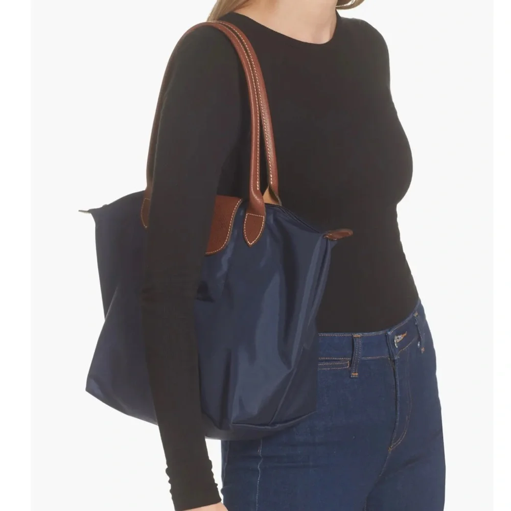 LONGCHAMP Large Le Pliage Nylon Shoulder Tote Marine Navy Blue AUTHENTIC - Picture 3 of 13